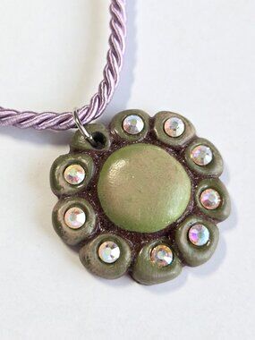 Sookie Sookie Clay Flower & Rhinestone Pendant